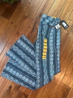Boho-Pattern Blue Wide-Leg Jeans 30x38